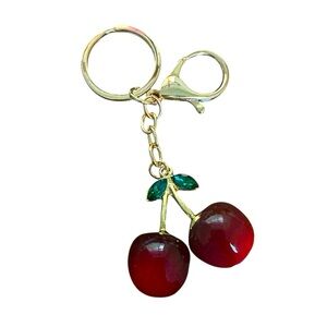 Cherry Keychain Bag Charm – Dark Red & Gold Tone (Brand New)